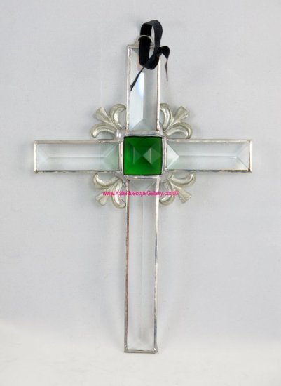 Beveled Glass Emerald Green Cross - Click Image to Close