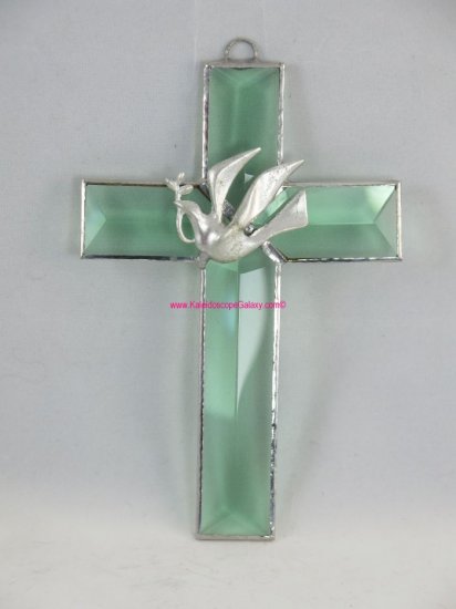 Stained Glass Cross - Green Dove - Click Image to Close