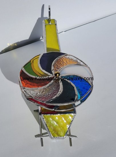 Stained Glass Helicopter Kaleidoscope - Yellow & Green - Click Image to Close