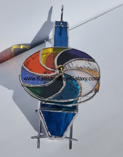 Stained Glass Helicopter - Blue Glass - Click Image to Close