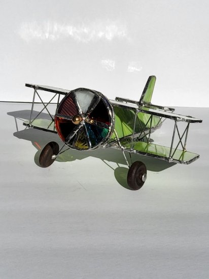 Lime Green Stained Glass Bi-plane - Click Image to Close