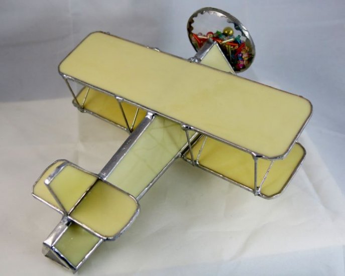 Stained Glass Airplane Kaleidoscope - Ivory Beaded Bi-Plane - Click Image to Close