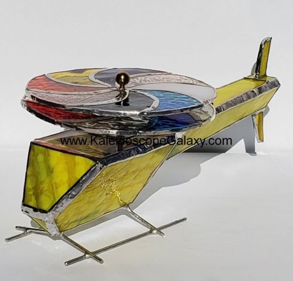 Stained Glass Helicopter Kaleidoscope - Yellow & Green - Click Image to Close
