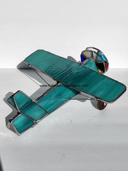 Teal Blue Stained Glass Monoplane Kaleidoscope - Click Image to Close