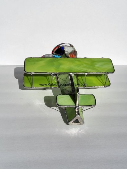 Lime Green Stained Glass Bi-plane - Click Image to Close