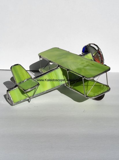Lime Green Stained Glass Bi-plane - Click Image to Close