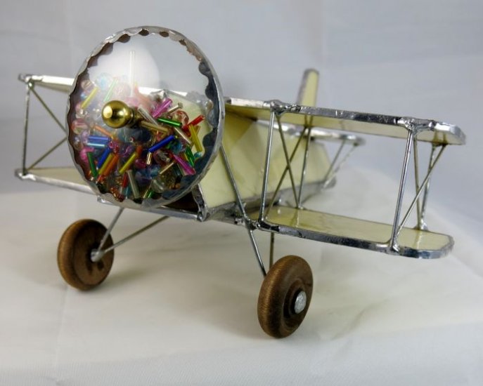 Stained Glass Airplane Kaleidoscope - Ivory Beaded Bi-Plane - Click Image to Close
