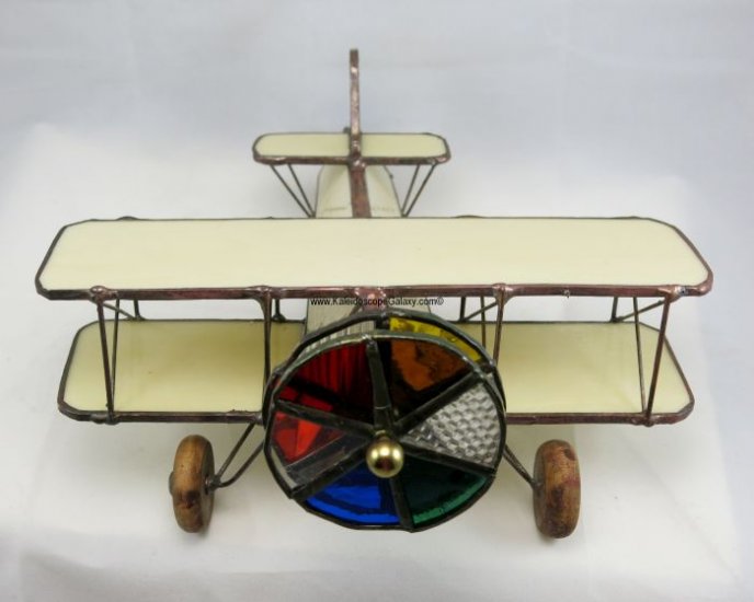 Vintage Copper Ivory Stained Glass Bi-Plane - Click Image to Close