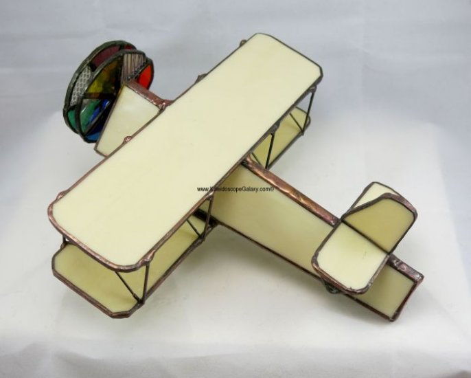 Vintage Copper Ivory Stained Glass Bi-Plane - Click Image to Close