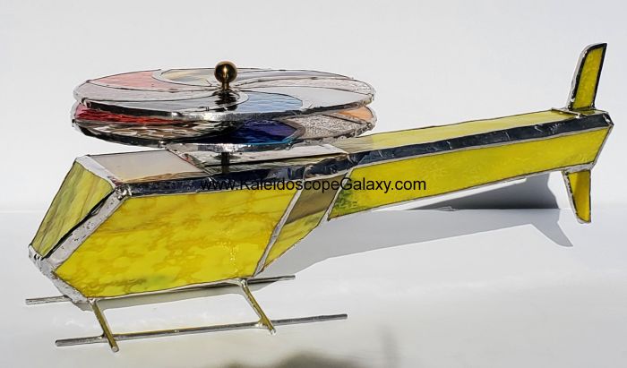 Stained Glass Helicopter Kaleidoscope - Yellow & Green - Click Image to Close